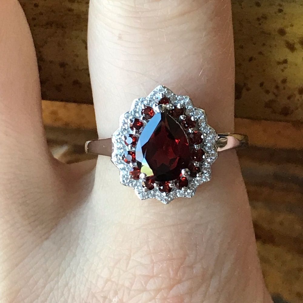 Natural Red Garnet Sterling Silver Ring Size 9
